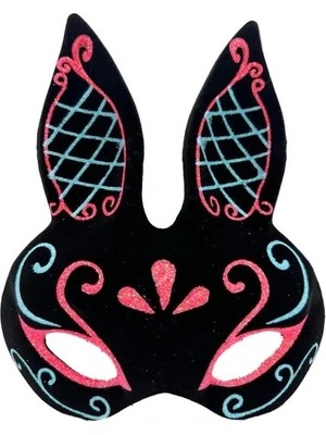 İlk El Grup Ieg™ Siyah Renk Mavi Kırmızı Simli Siyah Süet Kaplama Tavşan Maskesi 18X16 cm