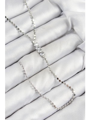 İlk El Grup Ietaks™ Pirinç Zirkon Taşlı Ezme Zincirli Model Gümüş Renk Y Kolye