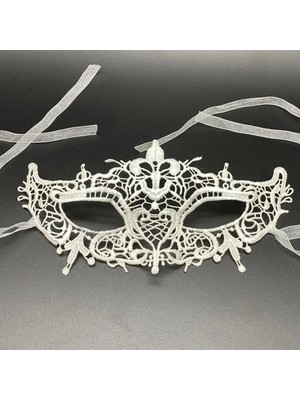 Senka Mey Ithalat® Beyaz Renk Dantel Kesim Dantel Işlemeli Balo Parti Maskesi 2 No