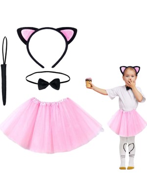 Cm Store Pembe Renk Kedi Kostüm Seti - Tütü, Taç, Papyon, Kuyruk