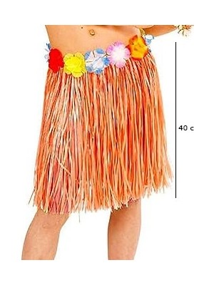 Senka Mey Ithalat® Yetişkin ve Çocuk Uyumlu Turuncu Renk Püsküllü Hawaii Luau Hula Etek 40 cm