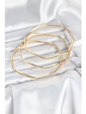 Senka Mey Ithalat® 316L Çelik Gold Renk 65 mm Ajda Zikzak Model 3lü Kadın Bileklik