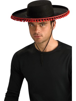 Senka Mey Ithalat® Kırmızı Ponponlu Siyah Renk Yetişkin Ispanyol Şapkası
