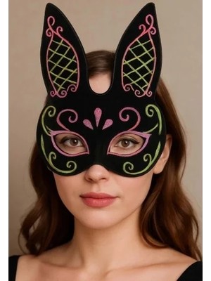 İlk El Grup Ieg™ Siyah Renk Pembe Gold Simli Siyah Süet Kaplama Tavşan Maskesi 18X16 cm