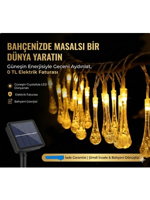 My Best Store 10 LED 2 Metre Sarı Kristal Su Damlası Güneş Enerjili LED Işık Solar Bahçe Ağaç Lamba Aydı