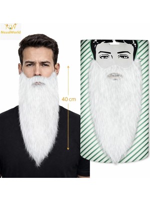 Senka Mey Ithalat® Beyaz Renk Lastikli Uzun Takma Sakal 40 cm