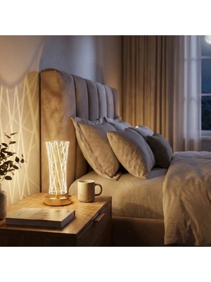 Senka Mey Ithalat® Silindirik Kristal Çizgi Model LED Masa Ası – Gold Tabanlı, Dokunmatik, 3 Renk Işık M