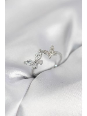 İlk El Grup Ietaks™ Kelebek Model Zirkon Taşlı Gümüş Renk Kadın Yüzük