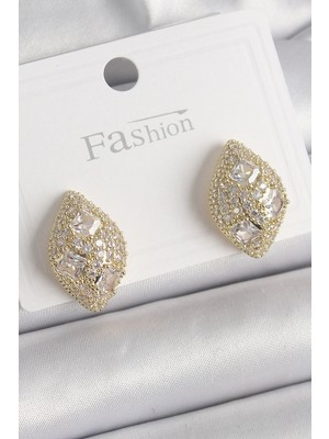 İlk El Grup Ietaks™ Pirinç Gold Renk Zirkon Taş Işlemeli Damla Model Kadın Küpe