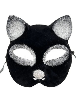 Senka Mey Ithalat® Siyah Renk Gümüş Simli Süet Kaplama Kedi Maskesi 18X14 cm