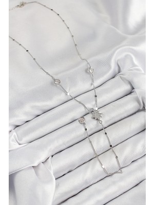 Senka Mey Ithalat® Pirinç Zirkon Taşlı Kutup Yıldızı Model Gümüş Renk Y Kolye