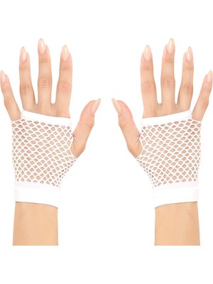 Senka Mey Ithalat® Beyaz Renk Kısa Boy Fileli Örgü Eldiven