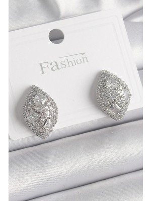 İlk El Grup Ietaks™ Pirinç Gümüş Renk Zirkon Taş Işlemeli Damla Model Kadın Küpe