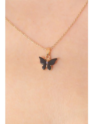 Senka Mey Ithalat® Gold Siyah Renk Kelebek Figür Kadın Kolye