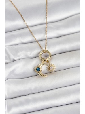 İlk El Grup Ietaks™ 316L Çelik Gold Renk Gece Gündüz Tema Charmlı Kadın Kolye