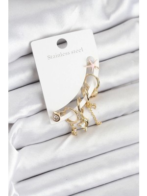 Senka Mey Ithalat® Pirinç Gold Renk Set Küpe