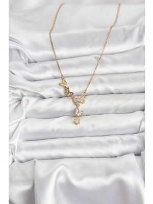 Senka Mey Ithalat® 316L Çelik Zincir Gold Renk Kelebek Model Kadın Kolye
