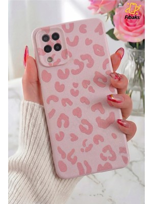 Fibaks Galaxy A12/M12 Kılıf Pembe Leopar Şık Tasarımlı Premium Ince Soft Silikon