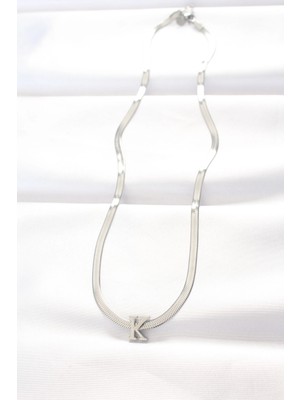 Senka Mey Ithalat® 316L Çelik K Harfli Silver Renk Italyan Zincirli Kolye