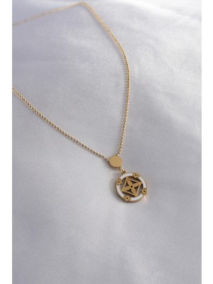 Senka Mey Ithalat® 316L Çelik Gold Renk Çiçek Figür Kadın Kolye