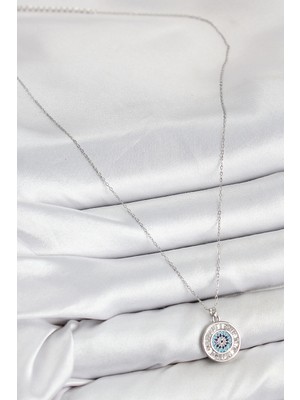 Senka Mey Ithalat® Pirinç Zirkon Taşlı Su Yolu Nazar Model Gümüş Renk Kadın Kolye