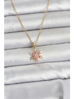 Senka Mey Ithalat® 316L Çelik Zincir Gold Renk Pembe Lotus Model Kadın Kolye