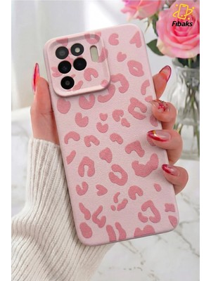 Fibaks Oppo Reno 5 Lite Kılıf Pembe Leopar Şık Tasarımlı Premium Ince Soft Silikon