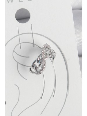 İlk El Grup Ietaks™ Pirinç Gümüş Renk Zirkon Taşlı Zincir Sonsuzluk Model Kadın Kıkırdak Küpe