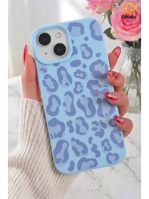 Fibaks iPhone 13-14-15 Kılıf Mavi Leopar Şık Tasarımlı Premium Ince Soft Silikon