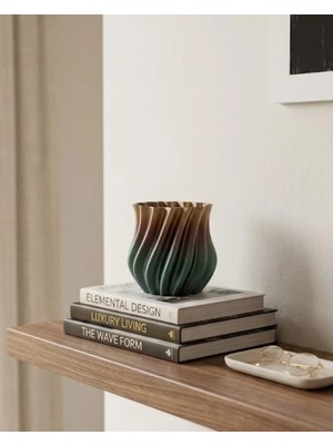 Pileli Store Koyu Metalik Kıvrımlı 3D Vazo Minimal Lüks Ev Ofis Dekoru