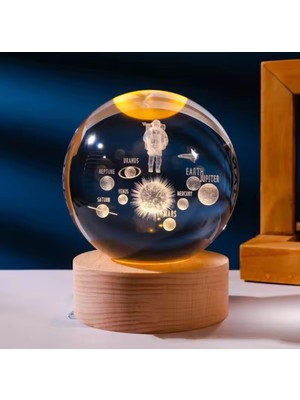 PremiumPort 3D LED Işıklı Astronot ve Gezegenler Kristal Cam Kar Küresi