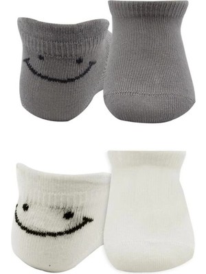 Senka Mey Ithalat® 2'li Sneakers Smile Penye Çorap 20106 Gri Ekru