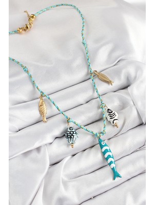 Senka Mey Ithalat® Seramik Motifli Balık Figürlü Model Mavi Ip Kadın Kolye