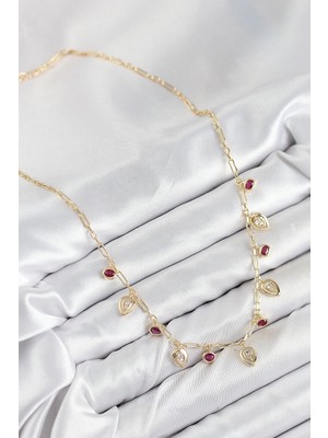 Senka Mey Ithalat® Pirinç Zirkon Taşlı Sallantılı Damla Model Gold Renk Kadın Kolye