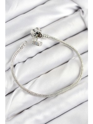 Senka Mey Ithalat® Pirinç Charm Zirkon Taşlı Yonca Model Gümüş Renk Kadın Bileklik