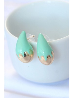 İlk El Grup Ietaks™ Minimal Turkuaz Mineli Çift Renk Damla Küpe