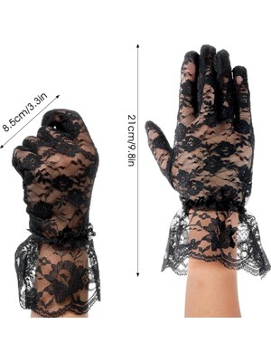 Senka Mey Ithalat® Siyah Güpürlü Dantel Eldiven Kısa – Vintage Zarif Kadın Eldiveni