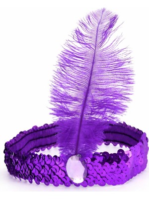 Senka Mey Ithalat® Mor Tüylü Retro Çarliston Saç Bandı - 70-80-90’lar Parti Tacı