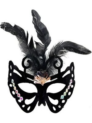İlk El Grup Ieg™ Siyah Süet Tüylü Kelebek Figür Parti Maskesi