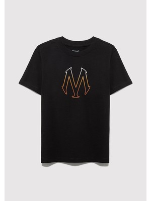 Mavi M Logo Baskılı Siyah Tişört 6610044-900