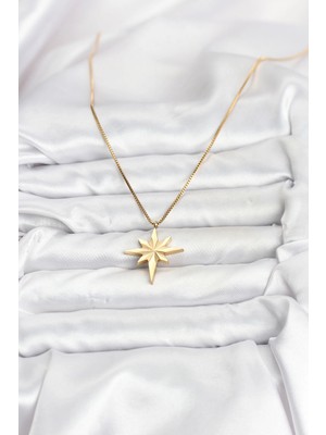 Senka Mey Ithalat® 316L Çelik Zincir Gold Renk Kutup Yıldızı Model 60 cm Zincir Kadın Kolye