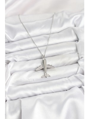 Senka Mey Ithalat® 316L Çelik Zincir Gümüş Renk Uçak Model Kadın Kolye