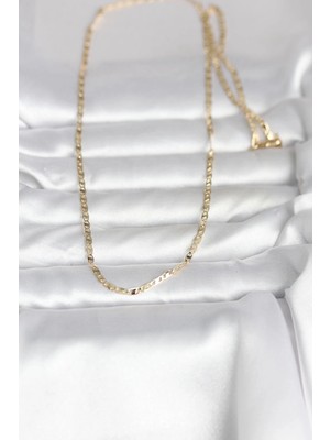 Senka Mey Ithalat® cm 14K Gold Renk Yassı Zincir Model 60 cm Kadın Kolye
