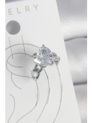 İlk El Grup Ietaks™ Pirinç Gümüş Renk Zirkon Taşlı Kalp Model Kadın Kıkırdak Küpe