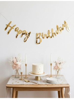 Deha Parti Kaligrafi Banner Happy Birthday Gold Doğum Günü Kutlama Süsleri