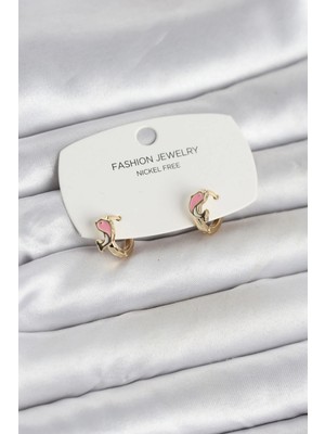 İlk El Grup Ietaks™ Pembe Yunus Balığı Model Gold Renk Pirinç Çocuk Küpe