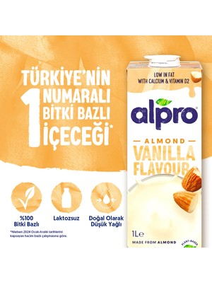 Alpro Vanilya Badem Sütü 1 L Vegan Laktozsuz Bitkisel Bazlı