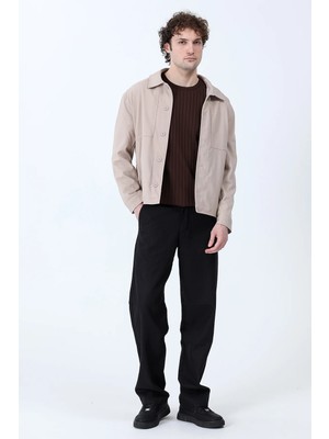 Erkek Düğmeli Çift Cepli Boxy Fit Ince Ceket Taş - 26Y 99549