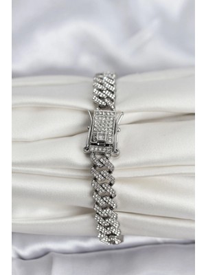 Senka Mey Ithalat® Gümüş Renk Pirinç Cuba Chain Gurmet Bileklik