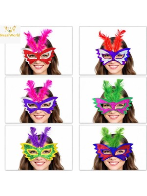 Senka Mey Ithalat® Tüylü Renkli Karton Parti Maskesi – 6 Renk